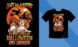 juste un auditeur qui aime halloween et labrador - meilleur modèle de conception de t-shirt halloween. labrador, citrouille, nuit, lune, sorcière, masque. t-shirt de fond de nuit à imprimer. vecteur