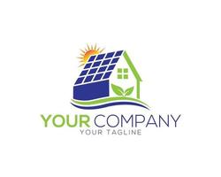 création de logo créatif de maison de panneau solaire avec modèle d'icône de vecteur d'énergie naturelle.