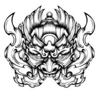 illustration de tatouage de mascotte conception de vecteur de masque oni