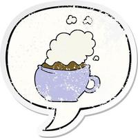 dessin animé tasse de café chaud et bulle de dialogue autocollant en détresse vecteur