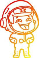 dessin de ligne de gradient chaud astronaute riant de dessin animé vecteur
