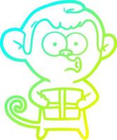ligne de gradient froid dessinant un singe de noël de dessin animé vecteur