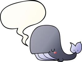 baleine de dessin animé et bulle de dialogue dans un style de dégradé lisse vecteur