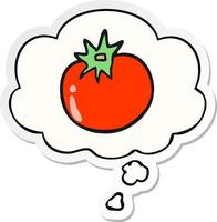 tomate de dessin animé et bulle de pensée comme autocollant imprimé vecteur