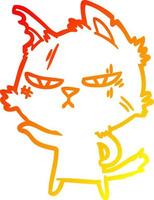 ligne de gradient chaud dessinant un chat de dessin animé dur vecteur
