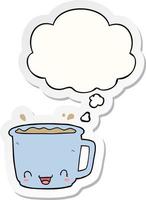 dessin animé tasse de café et bulle de pensée comme autocollant imprimé vecteur
