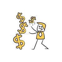 homme d'affaires et symbole du dollar illustration de figure de bâton jaune vecteur