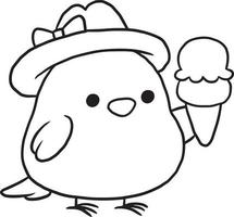 griffonnage dessin animé poulet kawaii anime mignon coloriage vecteur