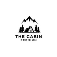 cabine en bois premium et pinède montagne vecteur rétro création de logo noir