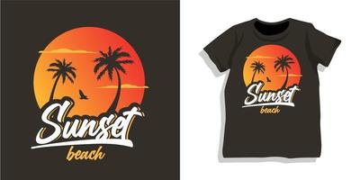 conception de tshirt de plage au coucher du soleil vecteur