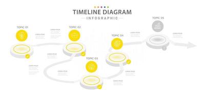 modèle d'infographie pour les entreprises. Calendrier de diagramme de chronologie moderne en 5 étapes avec cercle et sujets, infographie vectorielle de présentation. vecteur