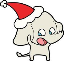 joli dessin au trait d'un éléphant portant un bonnet de noel vecteur