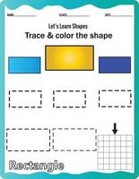 apprendre les formes, la feuille de travail préscolaire ou maternelle pour pratiquer la motricité. tracer des lignes pointillées. mathématiques imprimables éducatives. vecteur