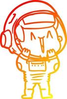 ligne de gradient chaud dessinant un astronaute de dessin animé heureux vecteur