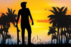 graphique de silhouette homme et plage mignon vecteur