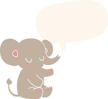 dessin animé éléphant et bulle de dialogue dans un style rétro vecteur