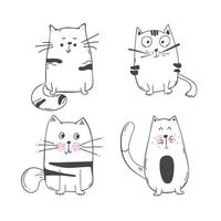 ensemble d'illustrations vectorielles de contour de conception de personnage de style de doodle de dessin de chat. isolé sur blanc. illustration vectorielle vecteur