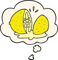 dessin animé coupé citron et bulle de pensée dans le style de la bande dessinée vecteur