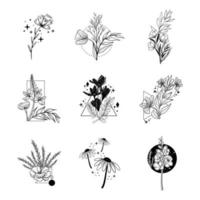 autocollant de tatouage floral dessiné à la main vecteur