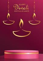 Style de scène ronde podium 3d, pour diwali, deepavali ou dipavali, le festival indien des lumières avec lampe diya vecteur