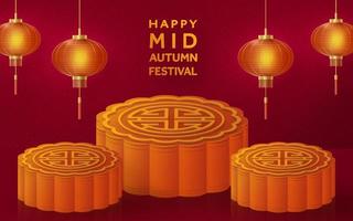 festival chinois de la mi-automne avec du papier d'or coupé style art et artisanat sur fond de couleur avec des éléments asiatiques pour l'accueil vecteur