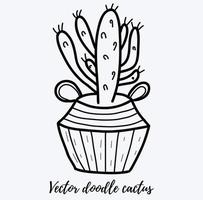 illustration vectorielle de cactus doodle. plante d'art en ligne noire dans un pot. idéal pour différents types de conceptions et d'arrière-plans vecteur