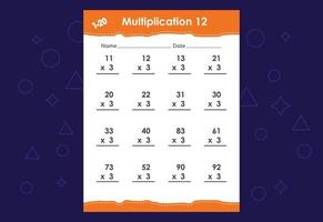 multiplication mathématique de base pour les enfants. une fiche pédagogique pour les enfants. conception de vecteur