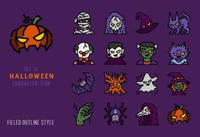 jeu d'icônes de personnage halloween vecteur