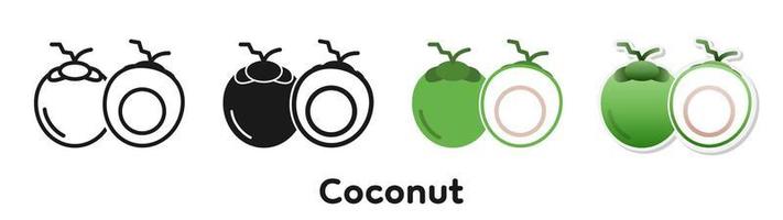 jeu d'icônes vectorielles de noix de coco. vecteur