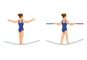 les gens marchent dans l'équilibre de la corde et le jeu de symboles de sport freestyle vecteur d'illustration