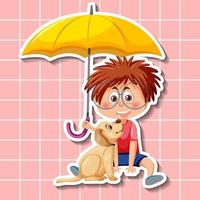 personnage de dessin animé mignon garçon tenant style autocollant parapluie vecteur