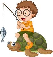 enfant assis sur la pêche aux tortues vecteur