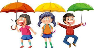 trois enfants tenant leur parapluie vecteur