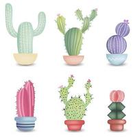 ensemble de différents cactus réalistes colorés en pot. illustration vectorielle isolée sur fond blanc. vecteur