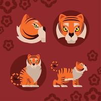 quatre tigres du nouvel an chinois vecteur