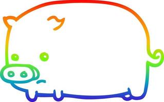 ligne de gradient arc-en-ciel dessinant un cochon de dessin animé mignon vecteur