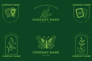 collection de logos de symboles minimalistes de luxe vert clair mystique style vert foncé. vecteur