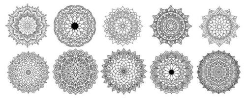 pack de 10 vecteurs de mandala floral, ornement rond serti d'un mandala, éléments décoratifs vintage. motif oriental, illustration vectorielle. islam, arabe, turc, pakistan, chinois, paquet de mandala vecteur