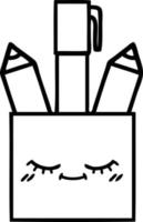 dessin au trait dessin animé pot à crayons vecteur