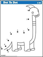 dinosaure drôle de bande dessinée. jeu point à point pour les enfants, feuille de calcul des nombres. vecteur