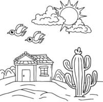 conception vecteur coloriage paysage désertique pour enfant