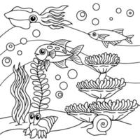 vecteur de conception coloriage poisson en mer pour enfant