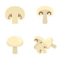 ensemble de champignons frais isolé sur fond blanc. icônes de champignons pour le marché, conception de recettes. alimentation biologique. style bande dessinée. illustration vectorielle pour la conception. vecteur