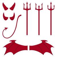 ensemble d'éléments du diable isolés sur fond blanc. cornes rouges, tridents, ailes, queue. illustration vectorielle propre et moderne pour le design, le web. vecteur