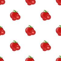 modèle sans couture avec légume de tomate rouge frais isolé sur fond blanc. icône de tomate entière, moitié et tranche. alimentation biologique. style bande dessinée. illustration vectorielle pour la conception vecteur
