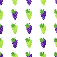 modèle sans couture avec des raisins violets et verts sur fond blanc. grappe de raisin violet avec tige et feuille. illustration vectorielle pour le design, le web, le papier d'emballage, le tissu, le papier peint vecteur