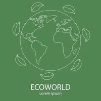 modèle de logo eco world. icône de style de ligne de terre avec des feuilles. logotype unique mondial et naturel, organique. illustration vectorielle propre et moderne pour le design, le web. vecteur