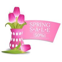 bannière de vente de printemps avec bouquet de tulipes. bon, dépliants, invitation, affiches, brochure, coupon de réduction, carte de voeux. illustration vectorielle. vecteur