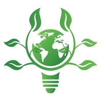 concept d'écologie avec ampoule, terre et feuilles. économiser le symbole de signe d'icône d'énergie. recycler le logo. illustration vectorielle pour toute conception.