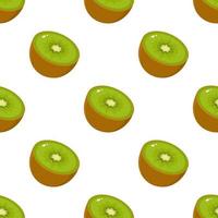 modèle sans couture avec demi-kiwi frais sur fond blanc. fruits d'été pour un mode de vie sain. fruits bio. style bande dessinée. illustration vectorielle pour toute conception. vecteur